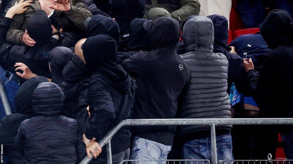 AZ Alkmaar fans attacking West Ham families