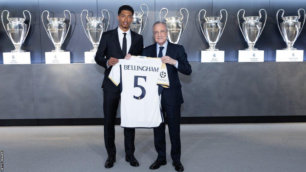 England midfielder Jude Bellingham and Real Madrid president Florentino Perez