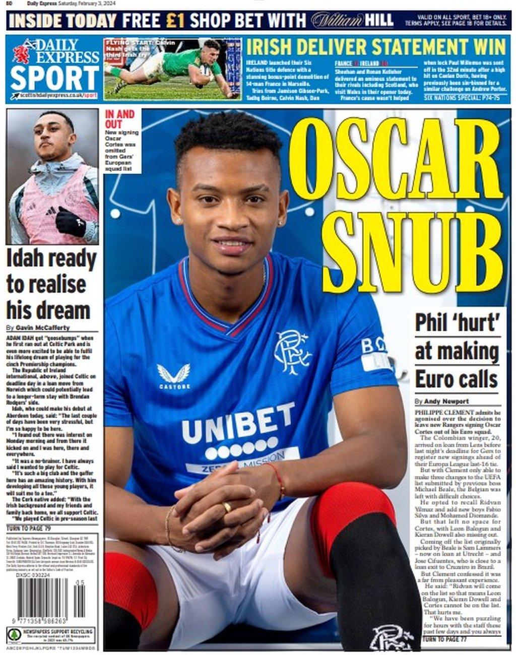 The back page of the Scottish Daily Express on 030224