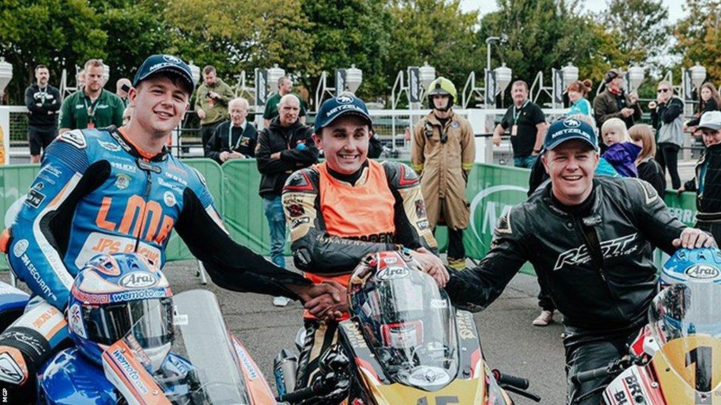 Marcus Simpson, Joe Yeardsley and Daniel Ingham on their bikes