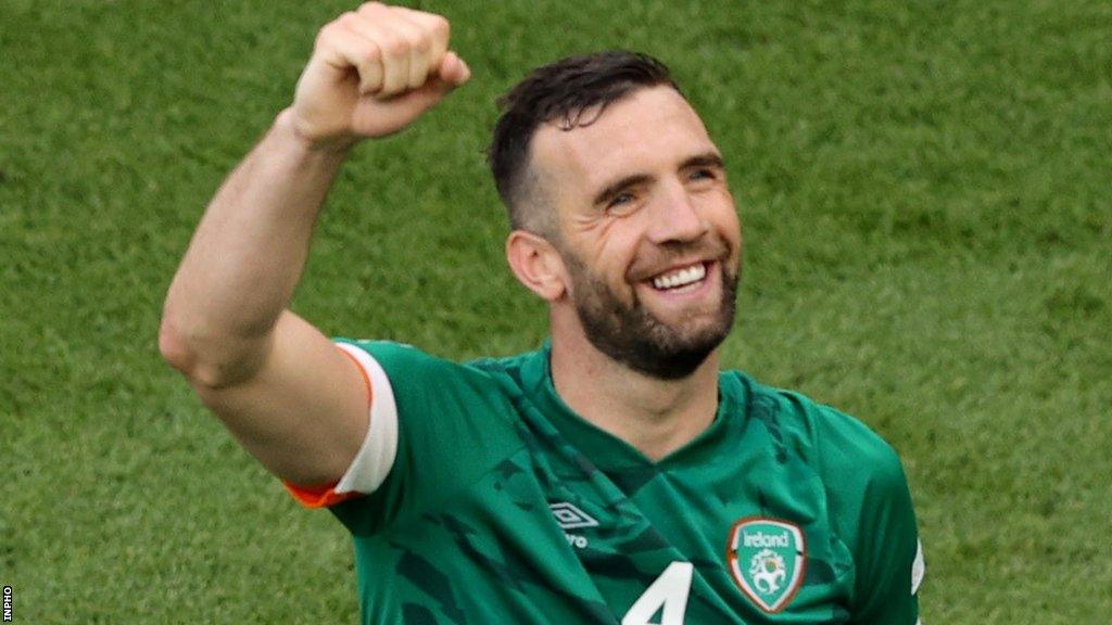 Shane Duffy celebrates after the Republic of Ireland's 3-0 Nations League win over Scotland in June