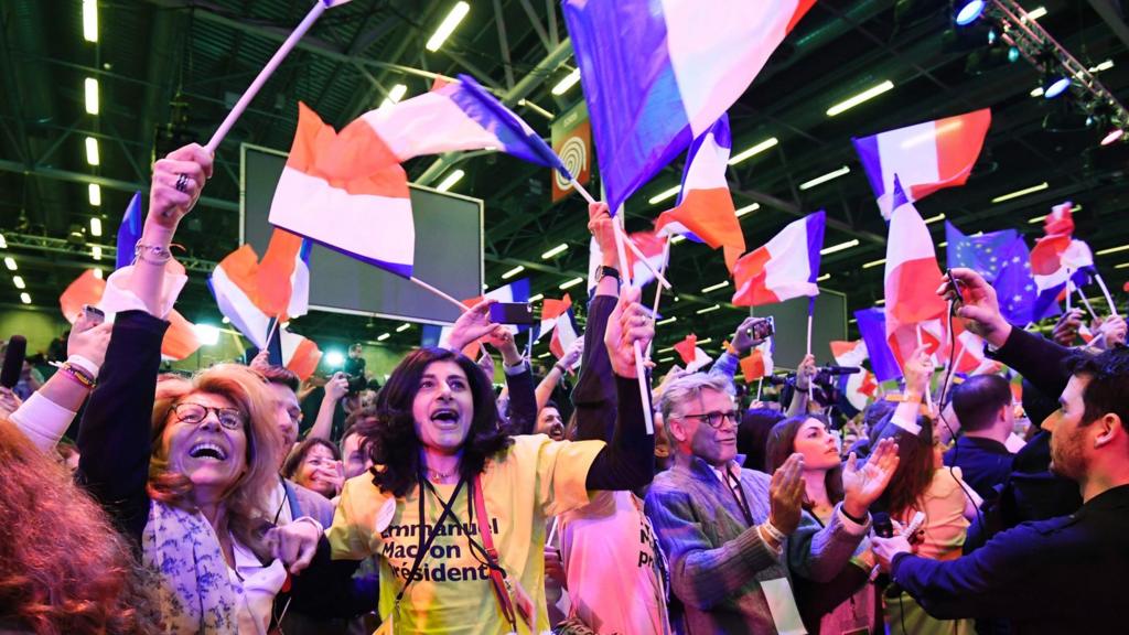 Macron supporters celebrating