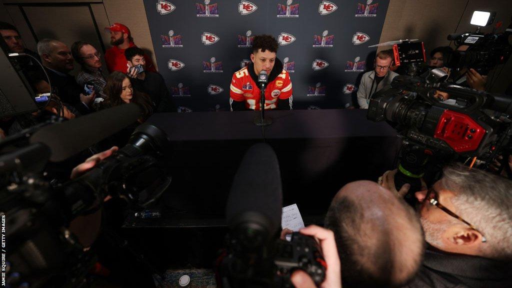 Patrick Mahomes speaking to the media