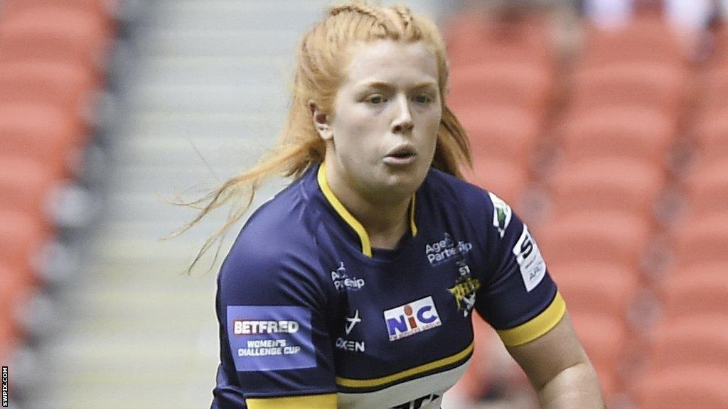 Caitlin Casey runs the ball for Leeds in the Challenge Cup final against St Helens