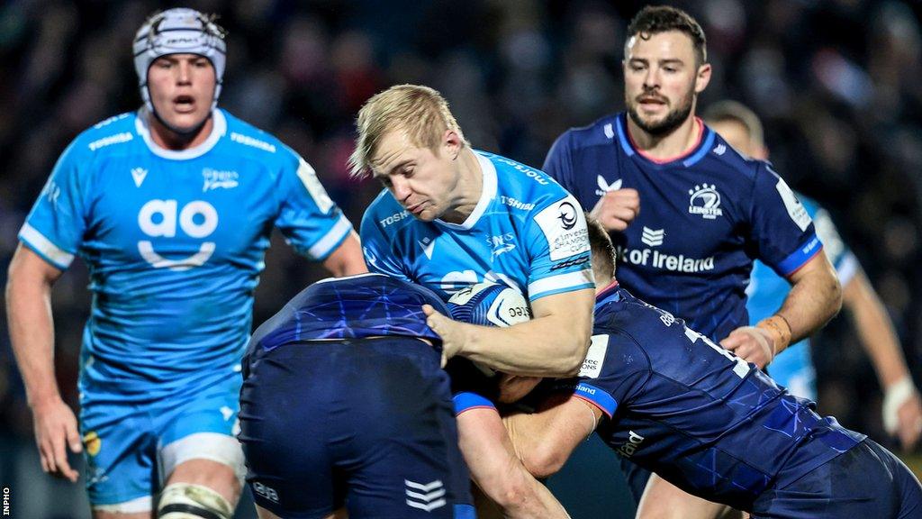 Leinster pair Dan Sheehan and Garry Ringrose ensure there's no way through for Aaron Reed