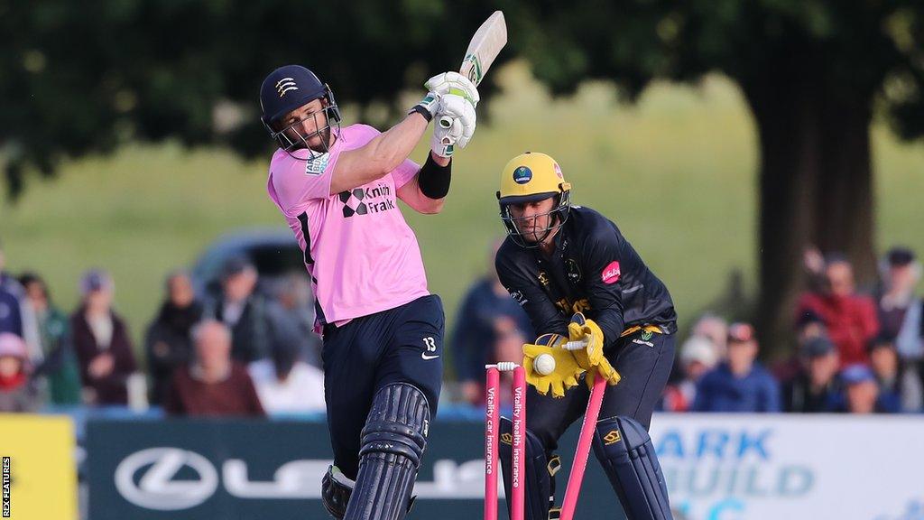 Middlesex's Pieter Malan is bowled by Peter Hatzoglou of Glamorgan