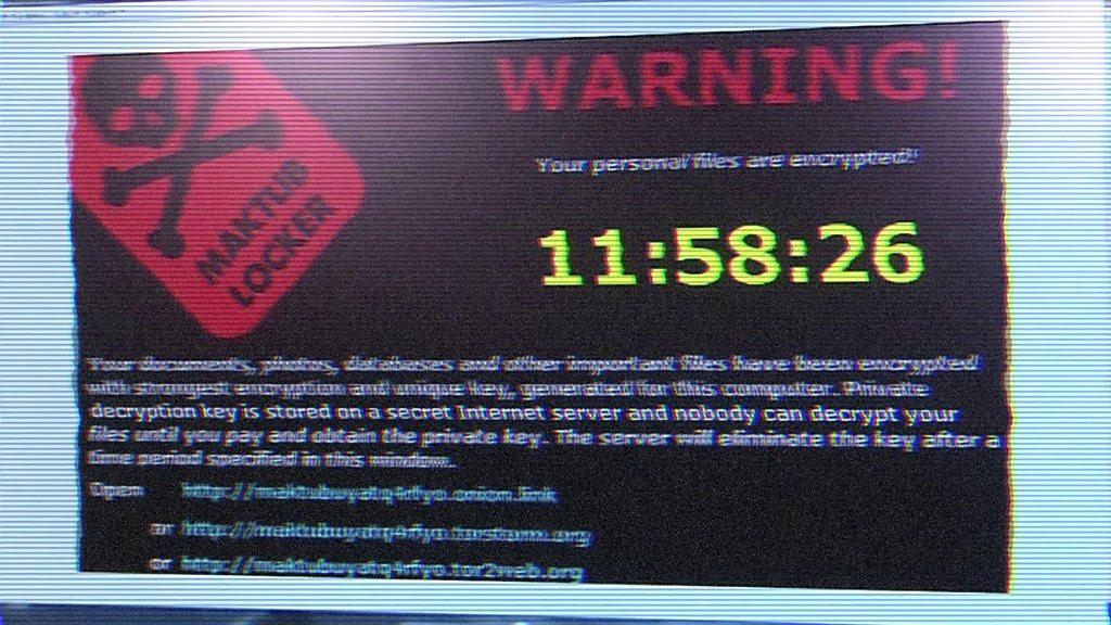 Warning screen after a ransomware attack