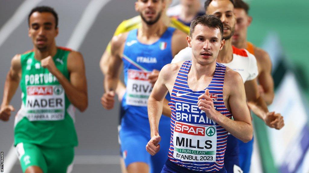 George Mills of Great Britain competes during the Men's 1500m heats at the European Indoor Championships