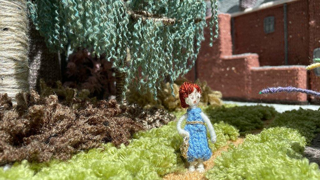 A knitted figure on the miniature Sandringham grounds