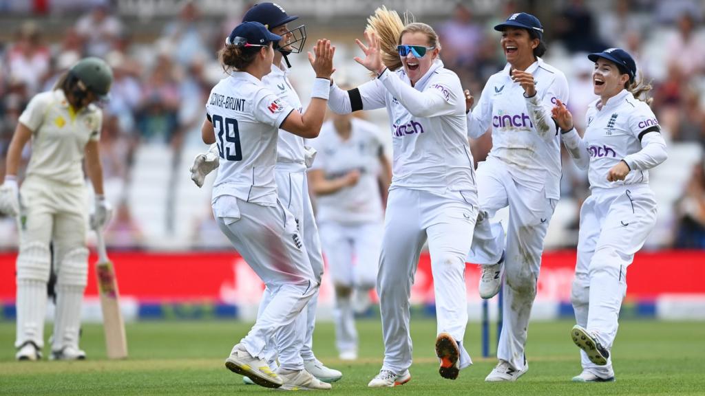 Sophie Ecclestone celebrates the wicket of Tahlia McGrath