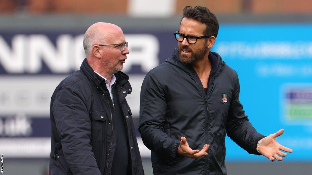 Shaun Harvey (L) has been advising Wrexham owners Ryan Reynolds (R) and Rob McElhenney since 2021