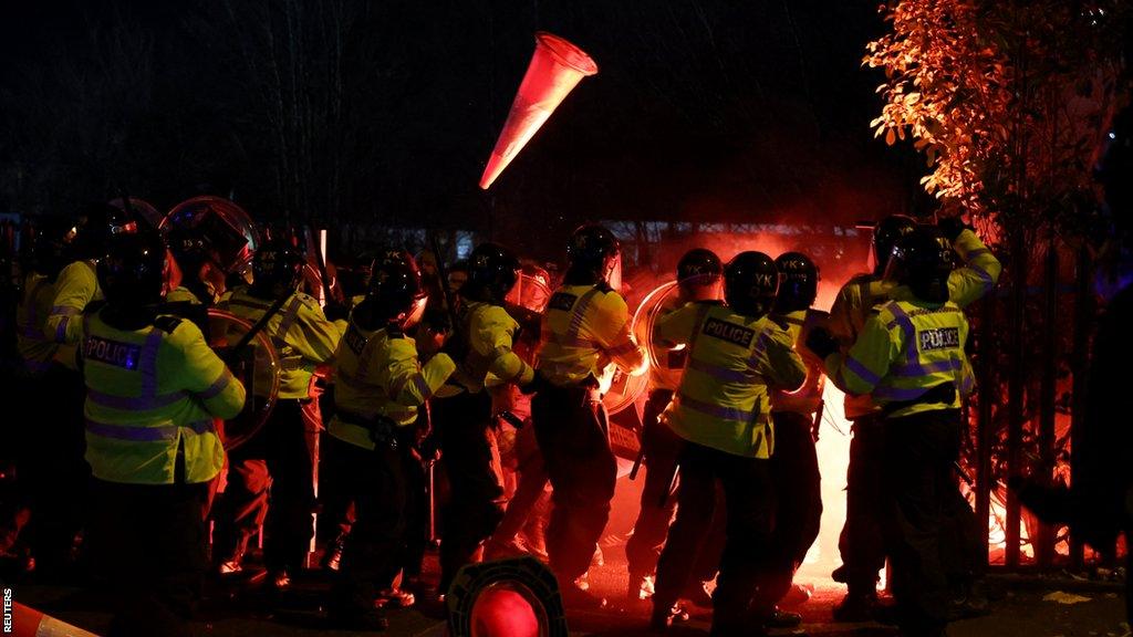 Police clash with Legia Warsaw fans before the Polish club's game at Aston Villa on 30 November