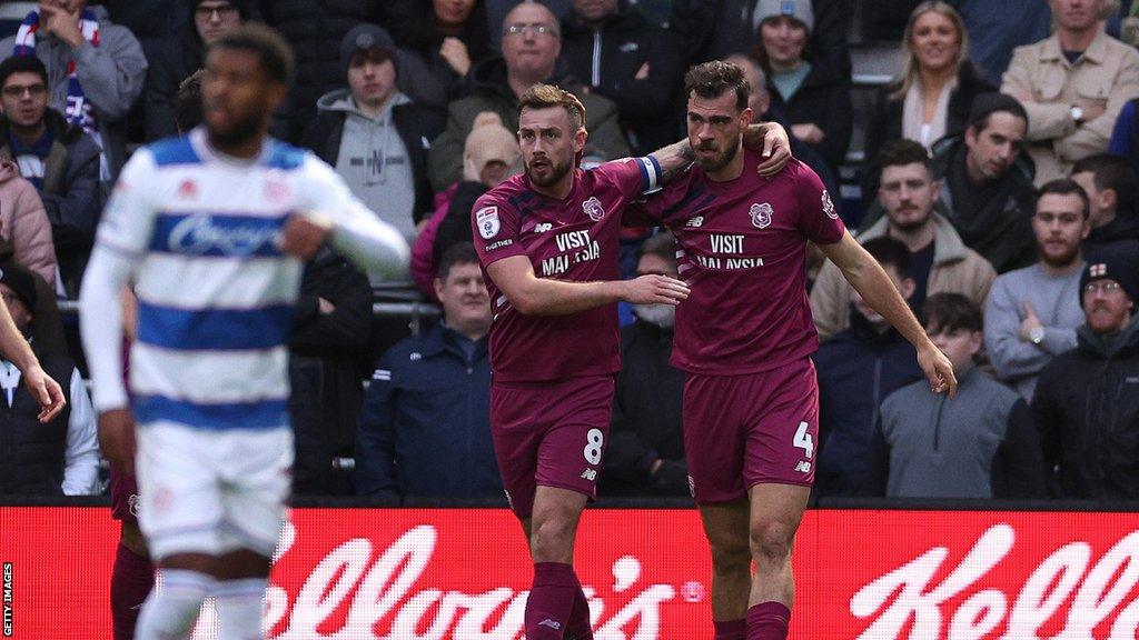 Cardiff players Joe Ralls and Dimitrios Goutas