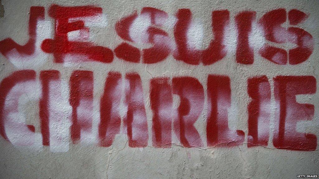 This picture taken on 27 January 2015 shows 'Je suis Charlie' graffiti on a wall in Paris