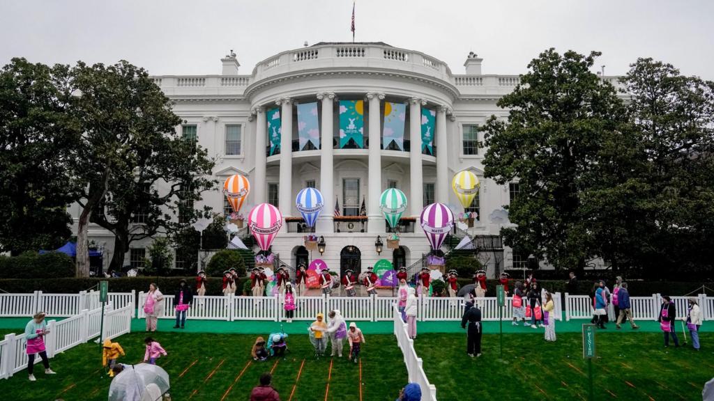 People play on the South Lawn of the White House, on the day of the annual Easter Egg Roll, in Washington, U.S., April 1, 2024. REUTERS/Elizabeth Frantz