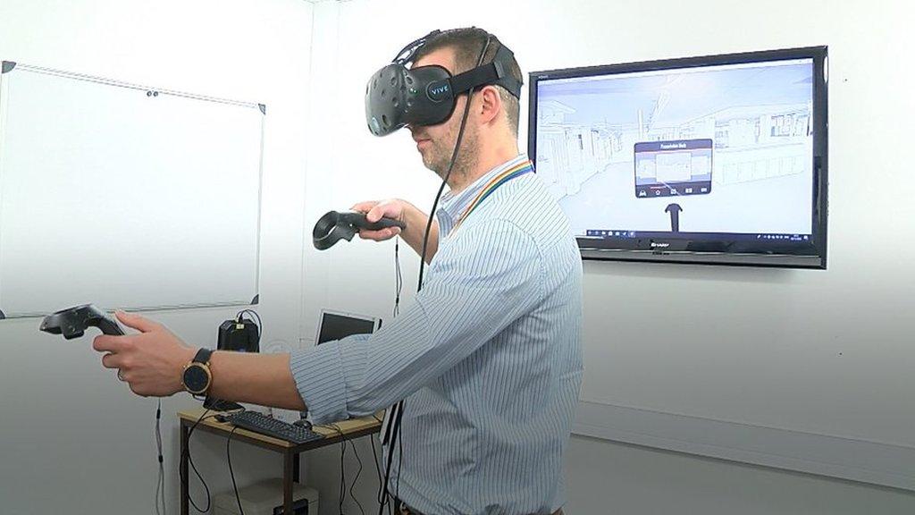 Man wearing virtual reality headset