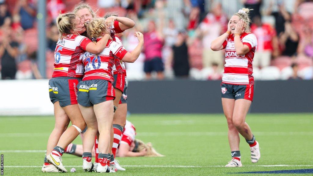 Gloucester-Hartpury players celebrate Premier 15s title win