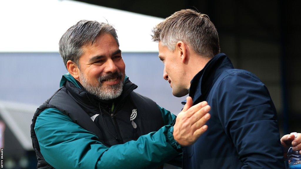 David Wagner greets Kieran McKenna on the touchline when Norwich played Ipswich in December