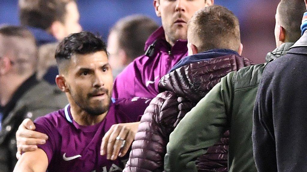 Manchester City striker Sergio Aguero was involved in an altercation with a fan after the defeat by Wigan