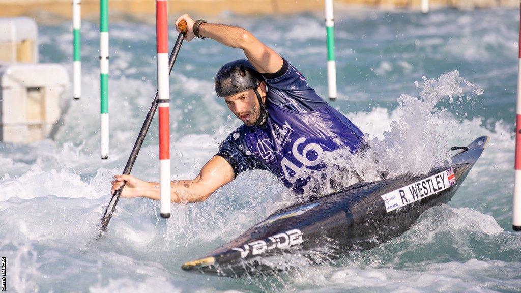 Ryan Westley in the canoe during a training session at Lee Valley, London