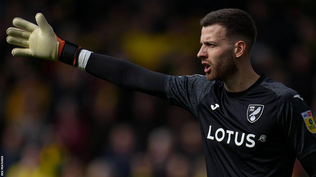 Angus Gunn in action for Norwich City