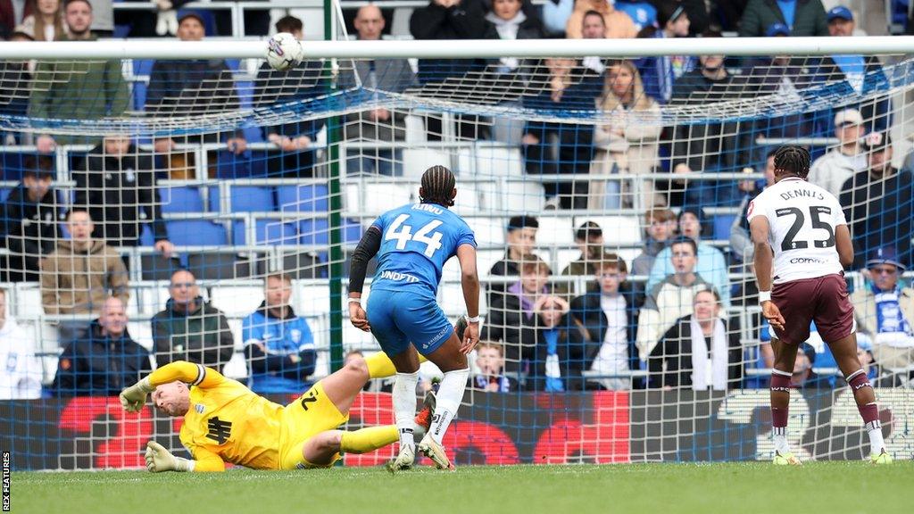 Emmanuel Dennis scores for Watford against Birmingham City