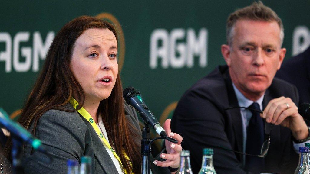 FAI board member Niamh O'Mahony addresses delegates at the AGM