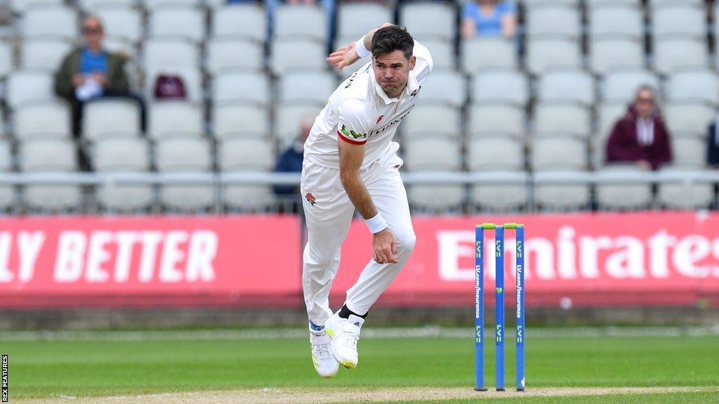 Lancashire bowler James Anderson delivers a ball against Somerset