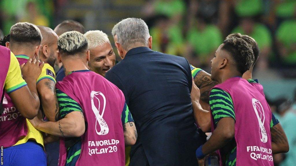 Brazil manager Tite joins in the dancing