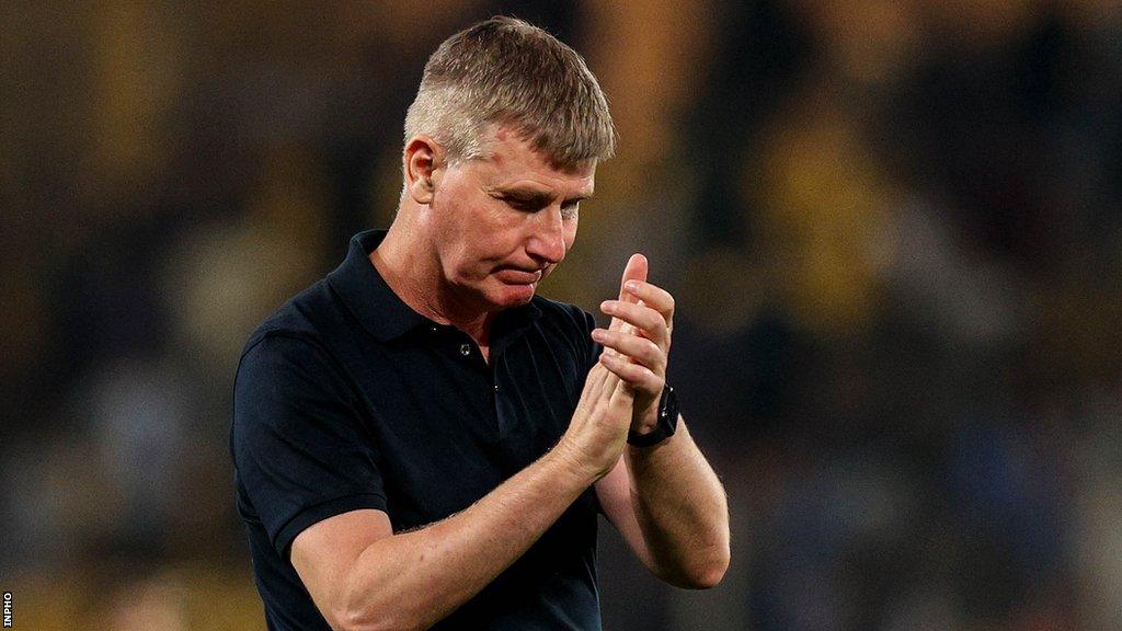 A crestfallen Stephen Kenny applauds the Republic of Ireland fans in Athens