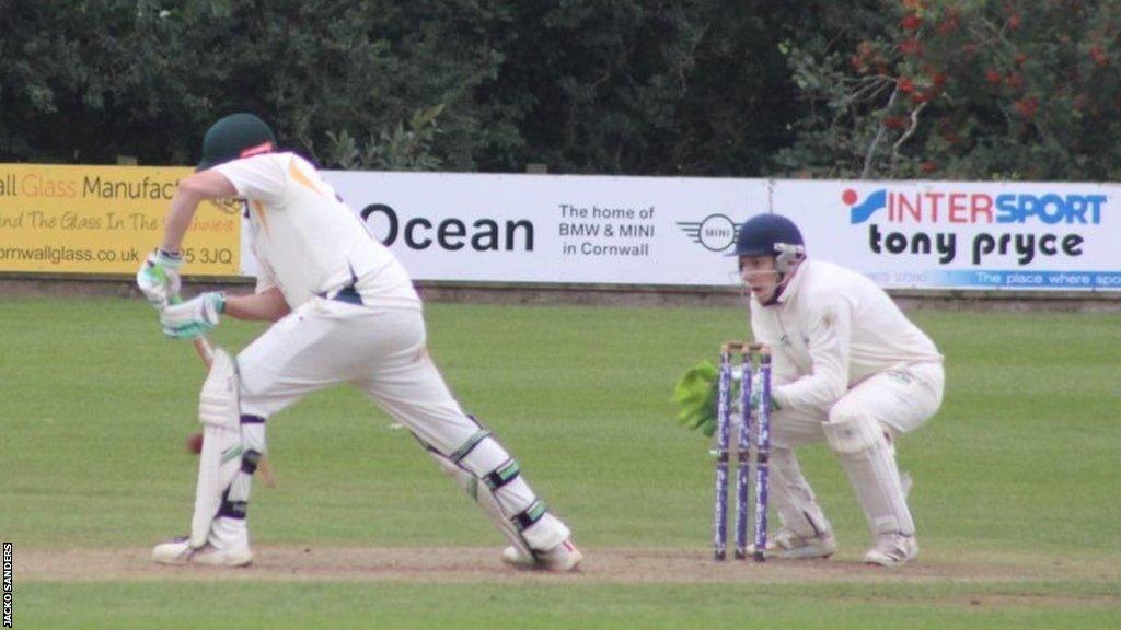 A batter facing a delivery in the Grampound Road v Leeds and Broomfield match