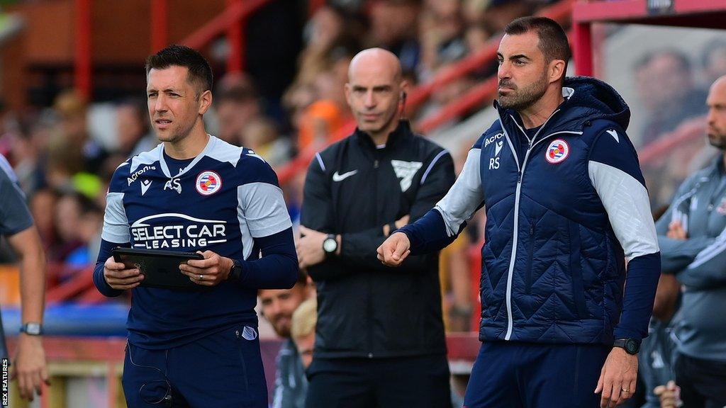 Reading boss Ruben Selles gives his players instructions from the dugout during a League One game.