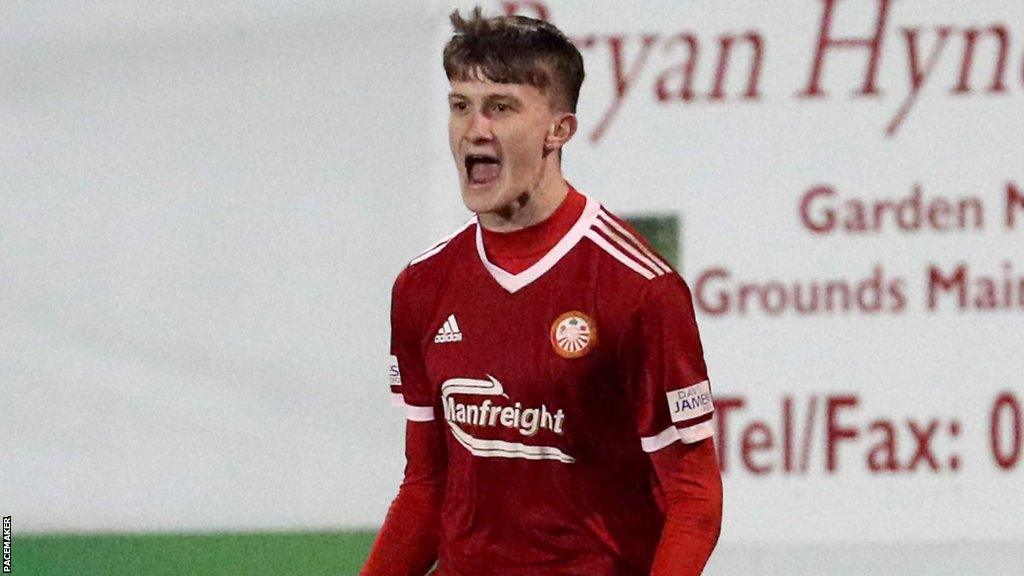 Ryan Carmichael celebrates scoring against Linfield