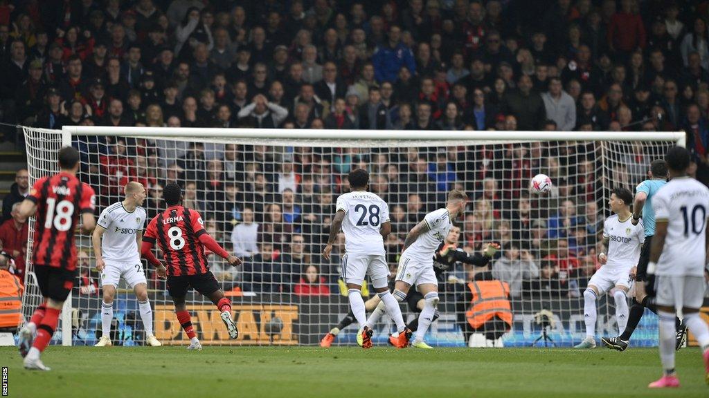 AFC Bournemouth's Jefferson Lerma scores their first goal v Leeds