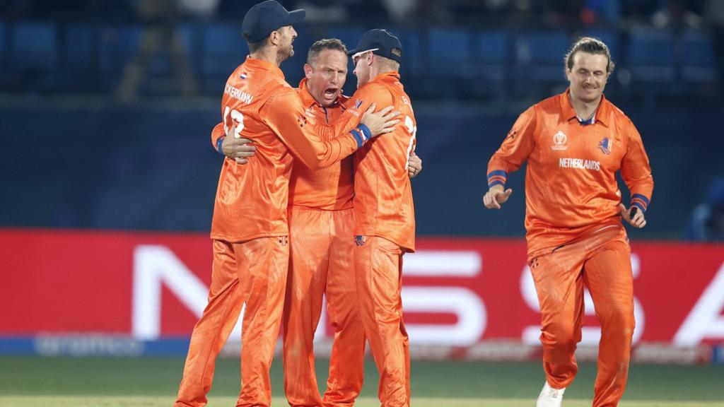 Roelof van der Merwe celebrates a wicket