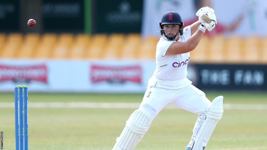 England A's Bess Heath bats during match against Australia