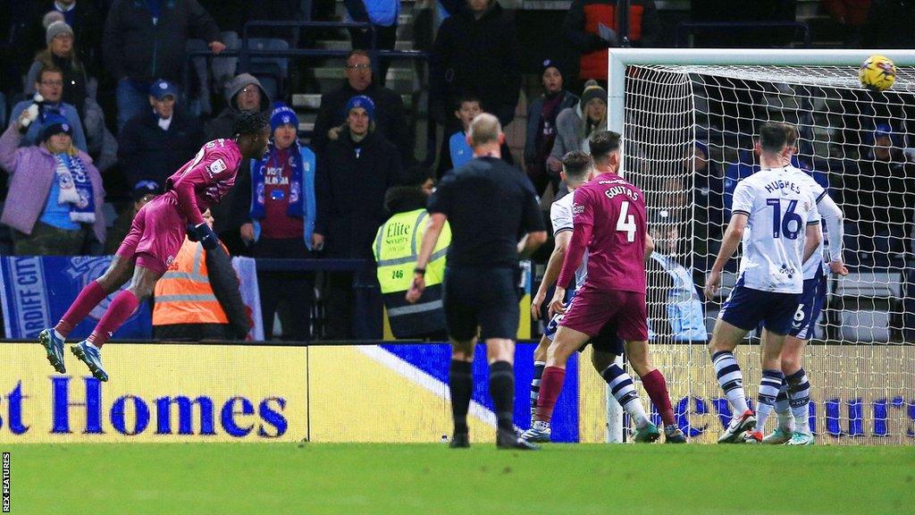 Ike Ugbo (left) scores for Cardiff against Preston