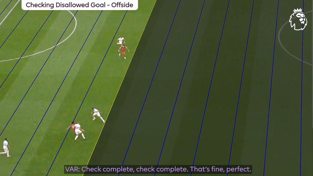 Still image of the lines being drawn on the pitch to check offside