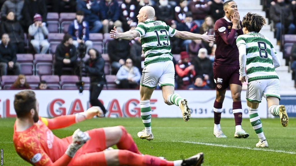 Aaron Mooy celebrates his early goal at Tynecastle