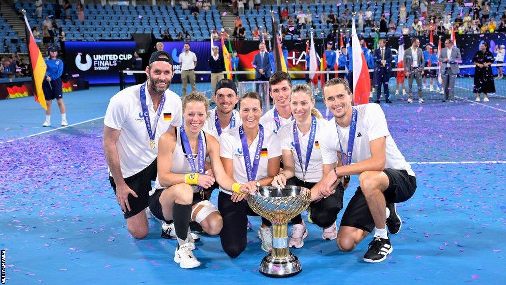 Germany pose with the United Cup trophy