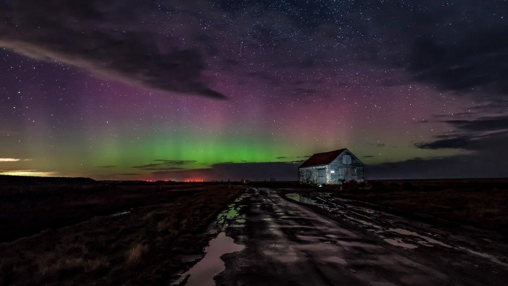 Northern Lights over Thornham Staithe in Norfolk