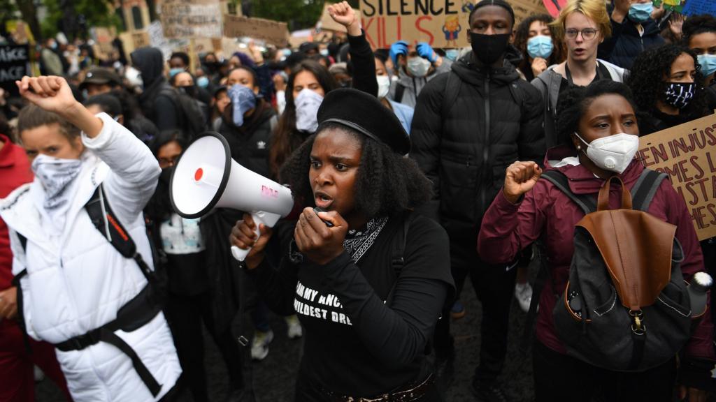 Thousands of people defy the coronavirus lockdown order to take part in a "Black Live Matter" (BLM) protest at Parliament Square in London, Britain, 06 June 2020