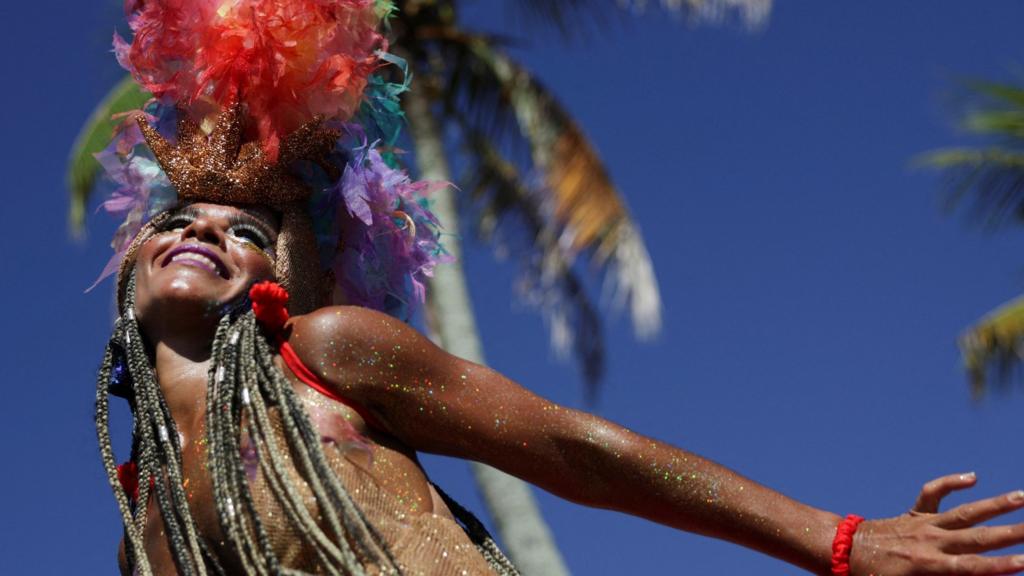 A reveller during the Carnival festivities in Rio de Janeiro, Brazil