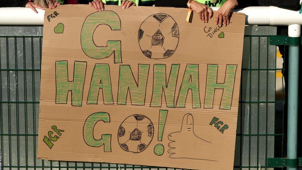 A group of female Forest Green fans held up this placard before Hannah Dingley's first game in charge