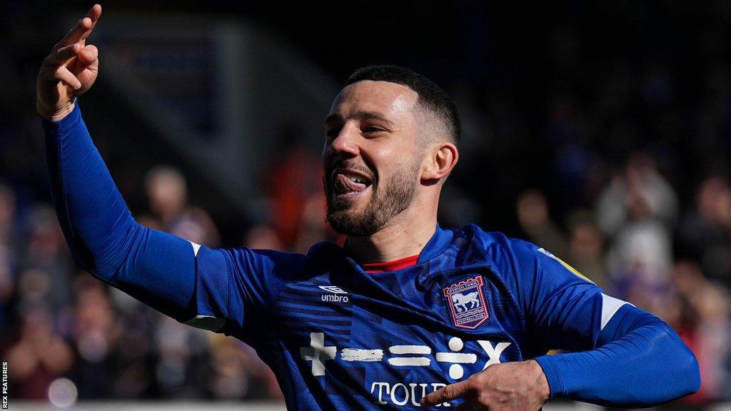 Ipswich Town's Conor Chaplin celebrates scoring a hat-trick against Charlton