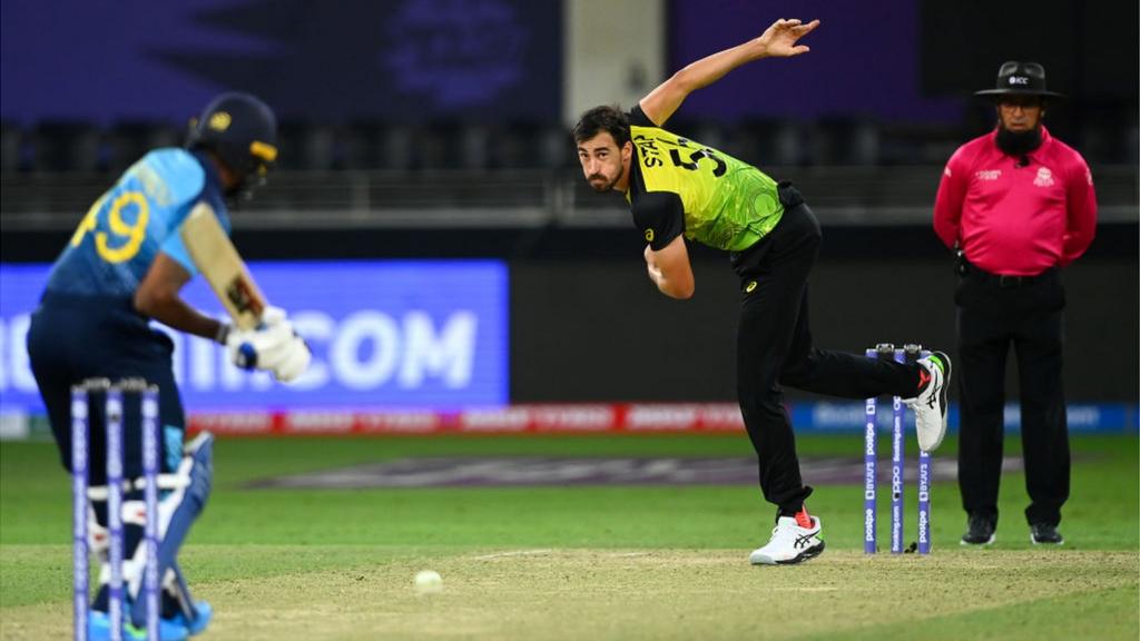 Mitchell Starc of Australia bowls against Sri Lanka