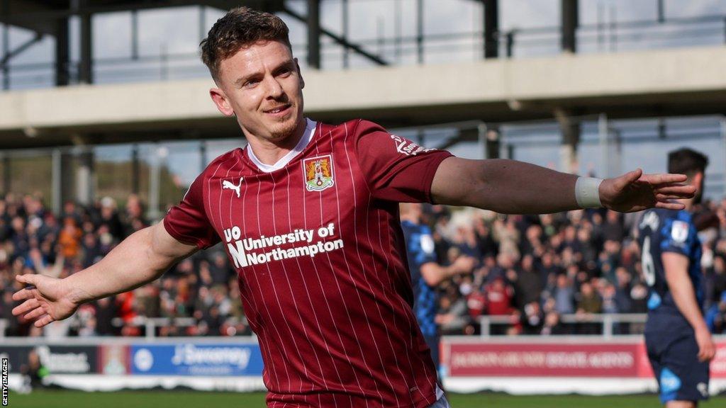 Sam Hoskins scores for Northampton against Derby