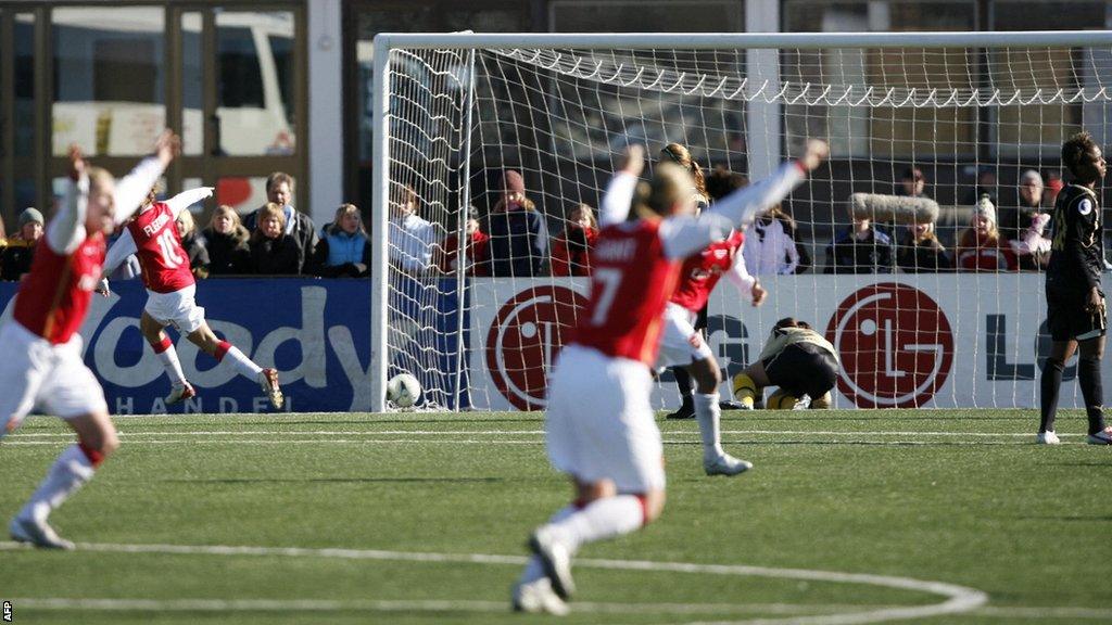 Arsenal celebrate after scoring a goal against Umea