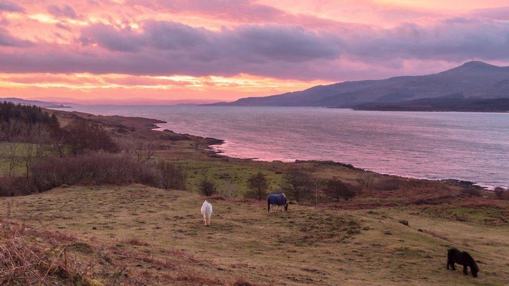 Dawn breaks over the Sound of Mull, Highland, Scotland.