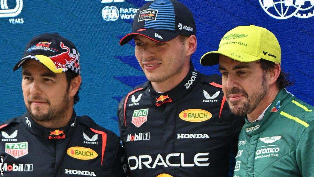 Sergio Perez, Max Verstappen and Fernando Alonso